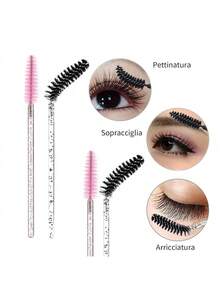 50 pezzi/set Applicatori monouso per colla per ciglie, 6 colori Pennelli per trucco con manico in cristallo, per estensione ciglie - Multicolore - Visualizzare 4