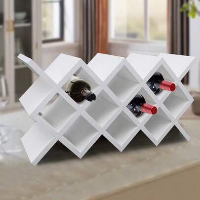 Bottles Rack 10-Bottle Wall-Mounted Wood Wine Storage Holder Display Shelf Detachable Free Standing For Kitchen Bar White