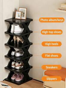 9层窄鞋架，节省空间的鞋柜，适用于玄关、衣橱、走廊，可DIY独立鞋架，易于组装，结构稳固，黑白两色可选，塑料材质，易耗品，圣诞礼物，黑色塑料鞋架，礼品（2/4/5/6/7/8/9层） - 彩色 - 查看 2