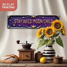 Cartello decorativo da parete in metallo 2D piatto vintage "Keep The Moon Wild" - Decorazione vintage viola scuro e oro - Grande formato 15.7x3.9 pollici (40x10 cm) - Adatto per fattorie, uffici, stanze in stile gotico - Decorazione cielo notturno magico - Regalo perfetto per la nuova casa - Targa durevole, adatta per interni witchy, bohémien o vintage, 2D piatto - A - Visualizzare 4