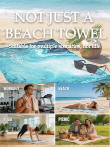 250克超强吸水速干超细纤维沙滩巾，亮蓝色和金色图案，适用于沙滩、泳池、瑜伽垫、露营、旅行、游泳，尺寸：70*140厘米或90*180厘米 - 彩色 - 查看 3