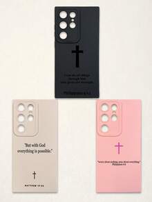 标语三件套圣经经文十字架手机壳，基督教信仰风格，柔软保护套，简约文字布局+十字架符号，印有腓立比书4:13，适配多种手机款式，全边防摔设计，精准开孔，适合宗教信徒日常使用，教会礼物，生日/毕业/宗教节日礼物，兼容和Galaxy手机 - 彩色 - 查看 29