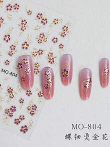 5 Stück zufällige wunderschöne 3D Goldfolie Blumen Nail Art Aufkleber, süße rosa/blaue/orange Blumen selbstklebende Nail Decals - Verschiedenfarbig - Übersicht 4