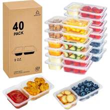 - Juego de 40 recipientes reutilizables para aperitivos con tapas, nuevos recipientes para condimentos de doble compartimento,44571521 - Verde Lima - Ver 1