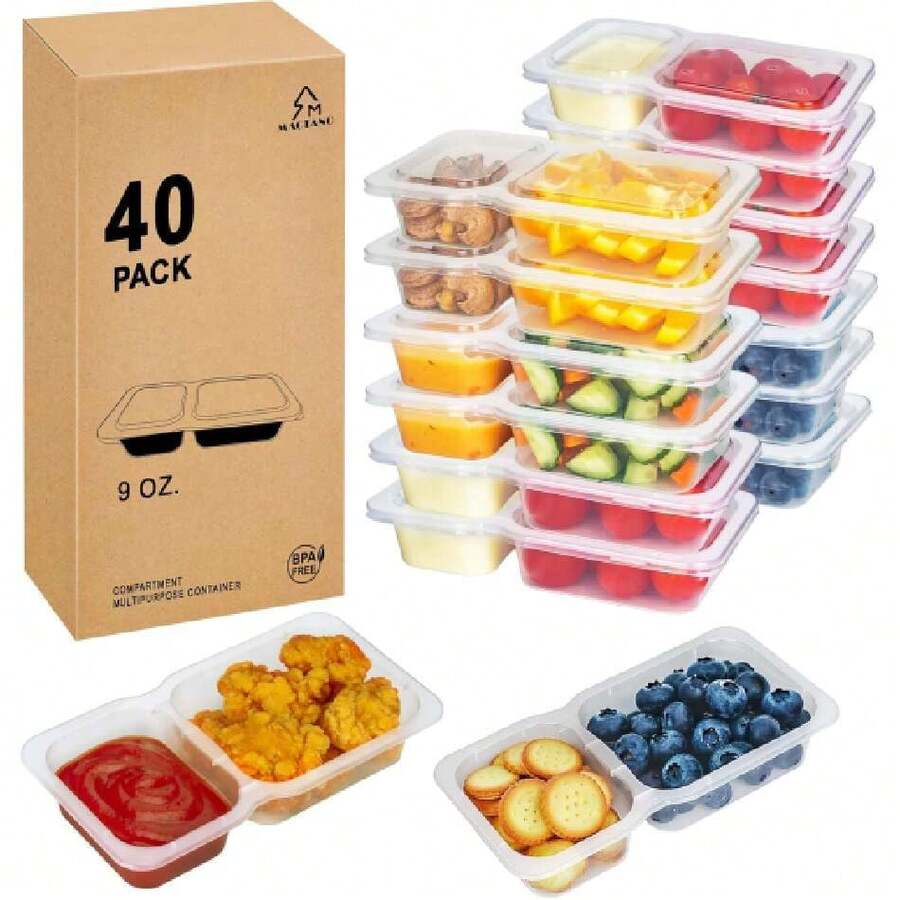 - Juego de 40 recipientes reutilizables para aperitivos con tapas, nuevos recipientes para condimentos de doble compartimento,44571521 - Verde Lima - Ver 1