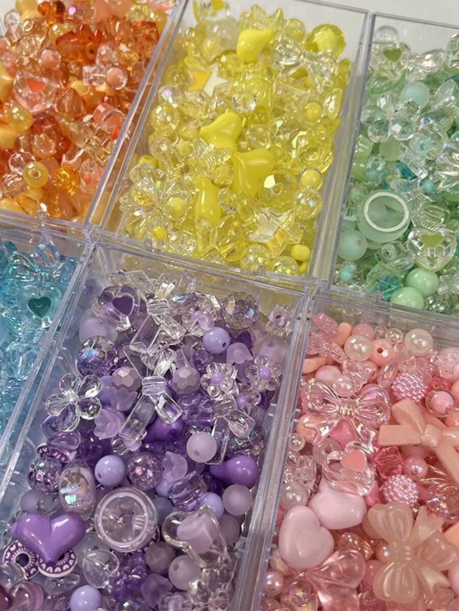 30g Hạt nhựa acrylic hỗn hợp ngẫu nhiên hình trái tim, nơ, hạt đệm để làm vòng tay DIY, dây đeo điện thoại, bông tai, phụ kiện trang sức thủ công.