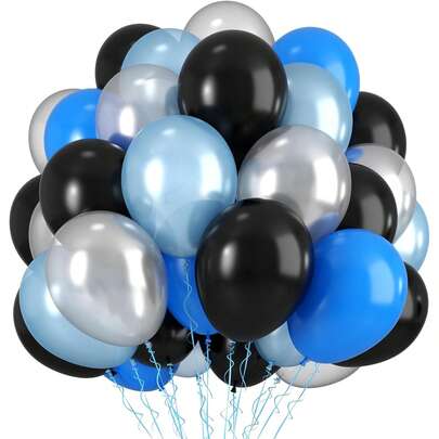 10 pollici Palloncini blu navy e argento con perle nere e azzurre, per decorazioni di feste di compleanno per uomo, festa di nascità, celebrazioni di laurea