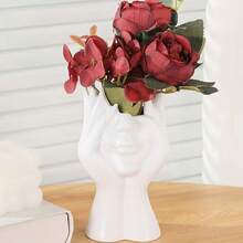 1pc Face Vase, Flower Vase, Desk Decor, Plastic Body Vase, Female Shape, Ideal Shelf, Modern Farmhouse Table, Small Cute Bookcase, Half Face - Face Vase - View 2