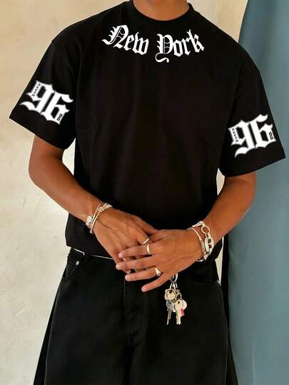 经典十字架字母印花男士创意长袖圆领T恤，适合春秋季穿着，男士休闲户外短袖T恤，夏季十字架宗教印花，大码可选