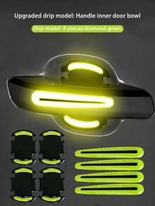 8pcs Car Door Handle Protective Luminous Stickers, Blue, Yellow, Green, White Door Handle Decals, Reflective Anti-Scratch Anti-Collision Strips - A - View 2