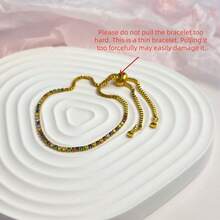 VKHK 1 chiếc vòng tay chuỗi đính đá Cubic Zirconia lấp lánh bằng thép không gỉ mạ vàng 18K sang trọng, thích hợp làm trang phục hàng ngày và trang phục cưới cho phụ nữ, quà tặng - Vòng đeo tay - Xem 5