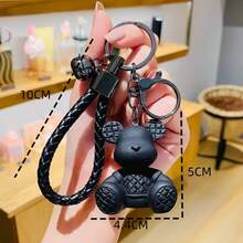 Bộ 1 móc khóa hình gấu ngồi kẻ caro, dùng làm phụ kiện trang trí túi xách, móc chìa khóa xe hơi, màu đen, thích hợp để đeo hàng ngày và làm quà tặng nhỏ cho bạn bè, quà tặng cho mẹ, bố, quà tốt nghiệp và quà tặng cho giáo viên. - màu đen - Xem 2