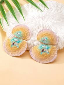 1 Pasang Anting Pantai Boho - Enamel Gradien Dua Lapisan dengan Bintang Laut - Perhiasan Pernyataan Bertema Bahari - kerang - View 8