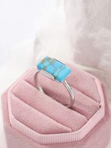 Fashionable Bohemian Style Synthetic Oval Turquoise Ring - The Perfect Jewelry Accessory For Holiday Gatherings And An Ideal Gift For The Special Lady In Your Life - Blue - View 8