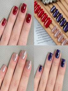 90 móng tay giả vuông ngắn, bộ móng tay giả kiểu mắt mèo thời trang và thanh lịch, phù hợp cho phụ nữ sử dụng hàng ngày, dự tiệc và các dịp lễ. - Nhiều màu - Xem 2
