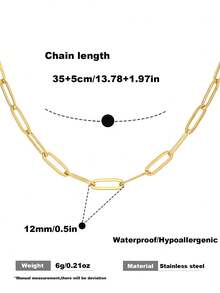 1 chiếc dây chuyền kiểu kẹp giấy tối giản bằng thép không gỉ mạ vàng 18k, chống thấm nước, kiểu mắt xích kẹp giấy, dây chuyền ôm sát cổ cho nữ. - Vòng cổ - Xem 3
