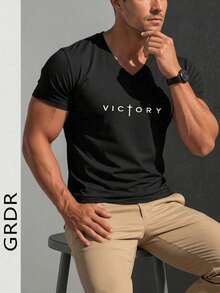 GRDR Men's Fashion V-Neck Short Sleeve T-Shirt, Suitable For Outdoor Casual Wear - Black - View 5