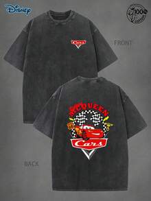 Disney Authorized Lightning McQueen Cartoon T-Shirt, Lightning McQueen Shirt, Graphic Tees Men, Pixar Cars Shirts, 230G Washed High-Quality Cotton Printed T-Shirt, Men Clothes, Suitable For Street Retro And Outdoor Sports And Leisure, Cool, Disneyland Family Vacation Shirts,Disney T-Shirt,Rayo Mcqueen,Men Gifts - màu đen - Xem 1