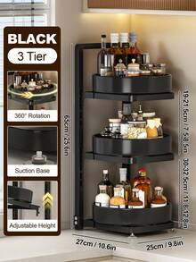 3 Layer Revolving Spice Rack Organizer, Black Spice Rack Organizer, Multipurpose Shelf Rack Space-Saving Seasoning Storage Stand For Kitchen Countertop, BBQ, Or Restaurant Storage Cabinet Organizer Shelf Stackable, Adjustable Spice Organization For Cabinets Under Sink Storage - Black - View 8