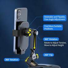 TAFDIUR Soporte de teléfono para coche giratorio 360°, soporte universal ajustable de clip, adecuado para rejilla de ventilación y salpicadero, soporte de navegación de operación con una sola mano para todos los teléfonos inteligentes - JA06 Acabado espejo + Pinza de cocodrilo - Ver 5