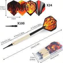 12pcs Soft Tip Electronic Darts, 24 Replaceable Flame Pattern Dart Flights, 100 Extra Tips, Made Of Copper Ammonium Fiber, Adult Darts, Suitable For Ages 14 And Up - Multicolor - View 3
