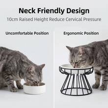 Ceramic Pet Food & Water Bowl With Anti-Spill Iron Frame, Cute Fish Bone Print, Elevated Pet Bowl With Neck Protection, Suitable For Small To Medium Pets - Multicolor - View 4