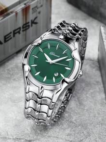 1pc Men's Y2K Style High-Quality Date Display Luminous Waterproof Wristwatch - Silver - View 15