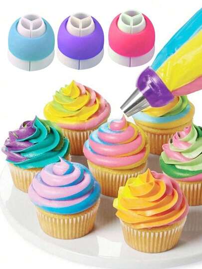 4 chiếc ống bắt kem nhiều màu sắc, đầu bắt kem nhiều màu, bộ chuyển đổi đầu bắt kem 3 màu, bộ chuyển đổi đầu bắt kem kiểu Nga, thích hợp để trang trí bánh kem cho tiệc/đám cưới/sinh nhật.