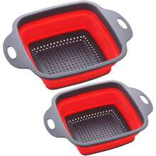 Rây lọc vuông gấp gọn có tay cầm - Rây lọc nhà bếp bằng silicon hình vuông có tay cầm bằng nhựa, rây lọc lưới có thể gập lại, lý tưởng để lọc mì, rau củ và trái cây, có các màu xanh dương/xanh lá cây/đỏ. - Xem 11