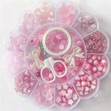 350颗粉色可爱亚克力珠子首饰制作套装，包含小熊、爱心、圆形、星形珠子，可用于DIY手链、项链、吊坠、工艺品等。 - 粉色 - 查看 8