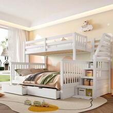 90 X 200 Over 140 X 200 Bunk Bed With Drawers, Storage Space, Without Mattress, Multifunctional, White - White + Pine + 140cm*200cm - View 8