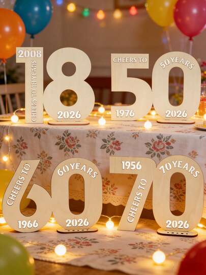 一套18岁、50岁、60岁、70岁生日数字木质立牌，18岁、50岁、60岁、70岁生日装饰品，生日快乐派对背景装饰，派对餐桌中心装饰，生日祝福牌贺卡，成人派对装饰，宾客留言牌/签到簿，签到架，退休派对装饰，周年纪念装饰，房间装饰，家居装饰，餐桌装饰，生日派对用品，生日礼物，派对礼品
