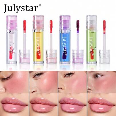 Julystar Brillo de labios espejo que cambia de color con 4 tonos, brillo de labios hidratante que cambia de color, tinte brillante y humectante, efecto de labios de cristal no pegajoso, maquillaje de labios portátil, regalo para adolescentes y mujeres