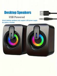 This 2.0 Wired Desktop Speaker Supports USB Power Supply, Equipped With 3.5mm AUX Input, Volume Control, And LED Light. It Is A Portable Mini Gaming Speaker Suitable For PC, Laptop, Tablet, Mobile Phone, MP3 Player And Other Devices, No Battery Required. - Multicolor - View 2