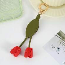 Llavero de flor de tulipán de cuero PU - Lindo accesorio de bolso con forma de flor, accesorio estético minimalista para mujeres y niñas, accesorios de bolso, regalos para maestros, accesorios rojos, regalos de festival, graduación, regalos de apreciación a maestros, regalos de cumpleaños, regalos para madres, regalos del Día de la Madre - Rojo - Ver 8