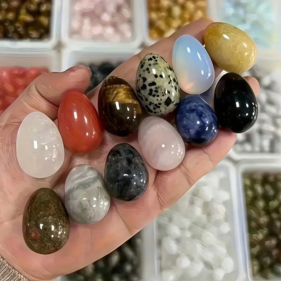 5颗天然虎眼石混合宝石,各种形状的疗愈水晶,蛋形宝石,复活节元素,真石,室内DIY装饰,桌面摆件;5颗天然蛋形石工艺品,疗愈抑郁,缓解焦虑 - 彩色 - 查看 1