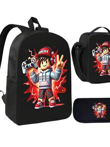 [Back-To-School Essential Set] Large-Capacity Backpack + Pencil Case + Lunch Bag (3-Piece Set) - Multi-Functional Compartments,Water-Resistant & Durable Fabric - Black - View 1