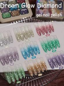 10毫升闪亮绿蓝色钻石亮片美甲梦幻亮片指甲油，2026春夏反光钻石亮片美甲用品，橙色指甲 - 彩色 - 查看 3