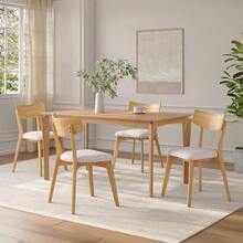 Beige claro + Natural + Tela + Madera de caucho