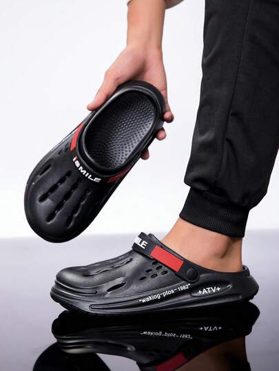 2026 New Summer Breathable Slip-On Sandals, Comfortable Soft Sole Outdoor Beach Slippers With Letter Design For Men