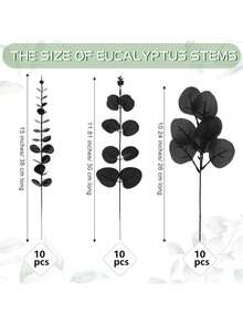 30pcs Eucalyptus Leaf Stems With Fruit, Artificial Greenery For Halloween, Suitable For Wedding Vase Bouquet Floral Arrangement Home Decor Halloween Decor Room Decor - Black - View 1