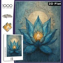 Large Wood Puzzle For - Turquoise & Golden For Lotus Flower Art With 2D Flat Pieces, Blue/Green/Brown/Beige/Burgundy/Coral/Peach/Brown Hues - Intricate Boxed Puzzle For Relaxation, Home Decor & Challenging Gift (For Lotus Flower - 500件 - 查看 1