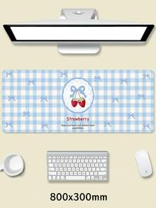 1 件装，蓝色格子蝴蝶结草莓图案 PU 皮革鼠标垫，笔记本电脑桌垫，防滑，可水洗，防污，适合情侣/学生/办公室/学习空间，生日礼物，毕业礼物。 - 查看 14
