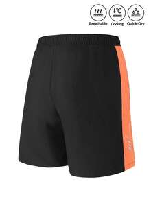 1pc Men's Black & Orange Shorts, Comfortable Soft Drawstring Waist Casual Beach Shorts, Suitable For Water Activities, Beach, Vacation, Pool, Summer - Black - View 7