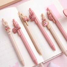 Bộ 12/4/3/1 bút bi mực gel đen 0.5mm bằng nhựa, thân bút bấm màu hồng kem dễ thương dành cho bé gái, 6 kiểu được giao ngẫu nhiên, vật dụng thiết yếu/bán chạy nhất cho mùa tựu trường của học sinh. - Cô gái thỏ ấn cây bút - Xem 9