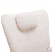 (=WF308623AAW) Comfortable White Rocking Chair, Soft Teddy Plush Rocking Chair With Neck Pillow And Footrest - Load Capacity Up To 100 Kg - White + Fabric - View 6