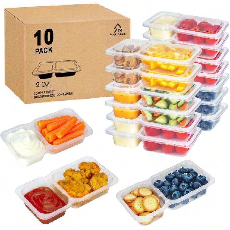 - Set Of 10 Reusable Snack Containers With Lids, New Double-Compartment Condiment Containers, 44571522 - 黃色 - 查看 1