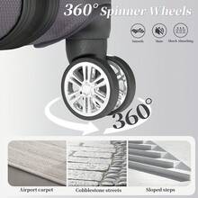 YSTYLE Juego de maletas 3, maleta de viaje ligera con carcasa rígida de ABS y ruedas giratorias de 360°, cerradura TSA para hombre y mujer, 21"/ 24"/ 28", artículos esenciales de viaje para hombres y mujeres, para vacaciones y negocios, gran capacidad, accesorios esenciales de viaje, organizador de viaje, artículos de viaje - Gris - Ver 6