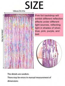 2pcs Silver Foil Fringe Curtains, Shiny Metallic Pink Background, Suitable For Decorating Birthday, Wedding, Party, 70s, 80s, 90s Disco Theme, Bachelorette Party, Rainbow Party, Winter Christmas Decor - Hồng - Xem 9