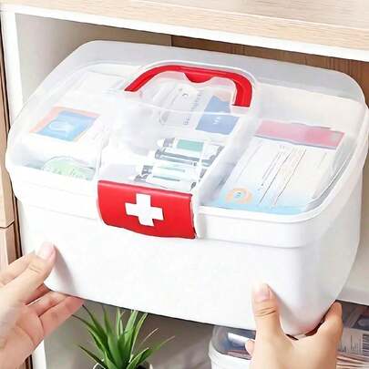1 Medical Storage Box, Portable Large Capacity Medicine And Supplies Container For Home And Dorm, Small Household First Aid Kit, Christmas, Easter, Thanksgiving, Halloween Gift
